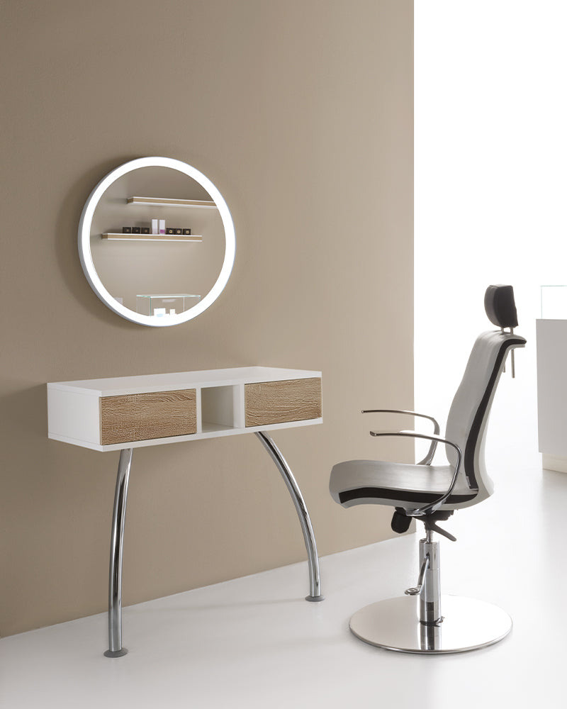 Make-up - Brown and white customer chair - Chrome plate foot
