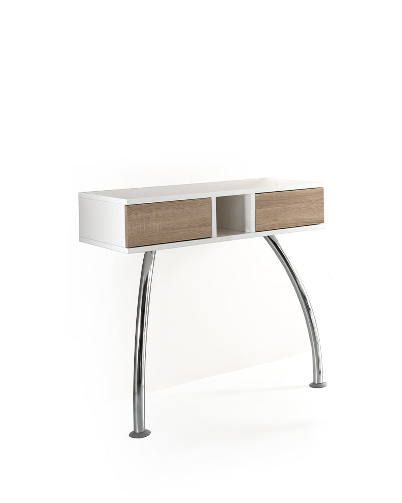 Make-up - White wall control with drawers in oak pattern - Chrome legs