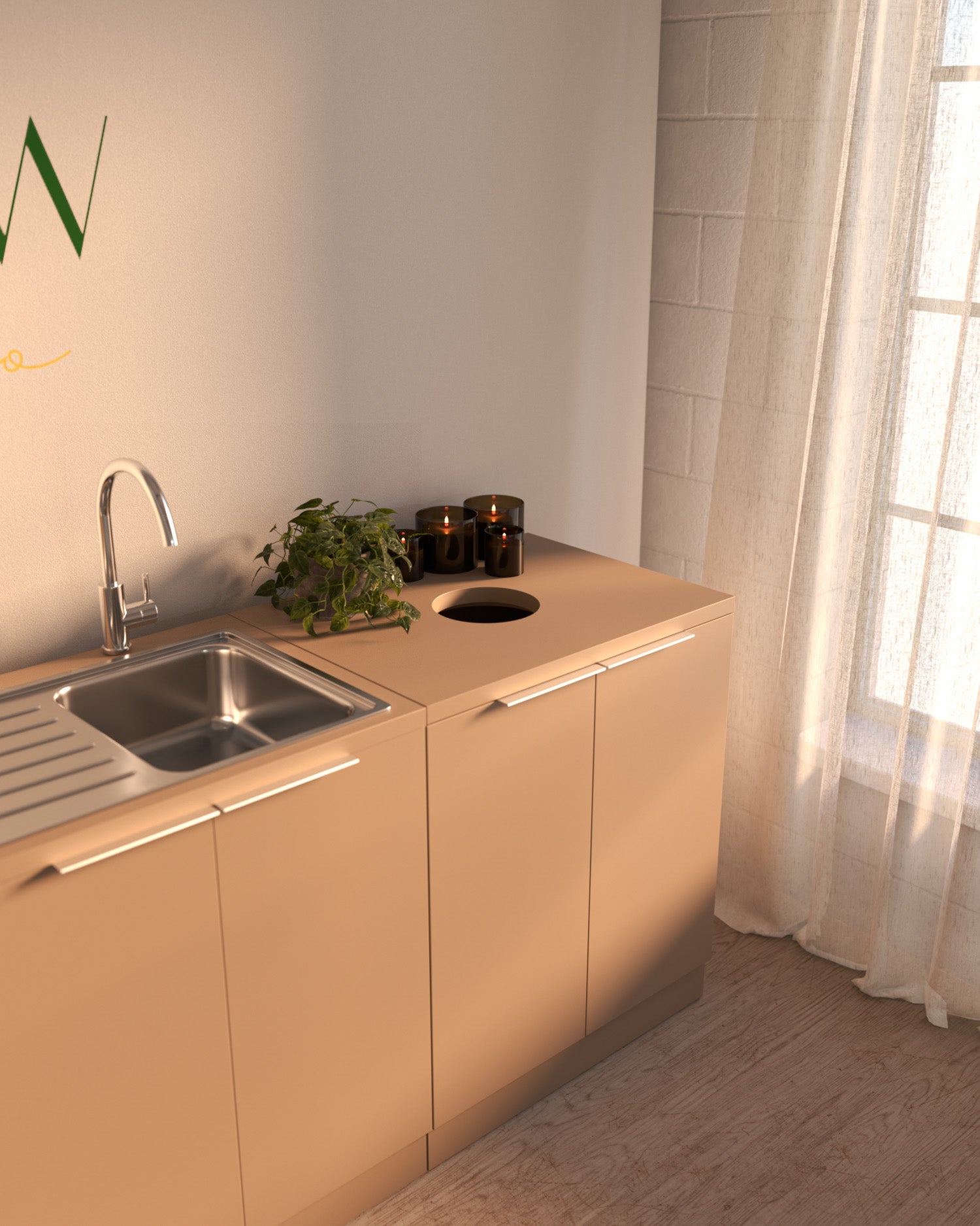 Colorbar wash basin - Beige wash cabinet - Chrome sink